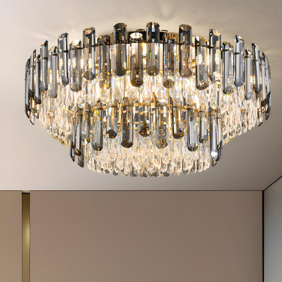 Luxury Smoke Grey Crystal Flush Mount Light Living Room