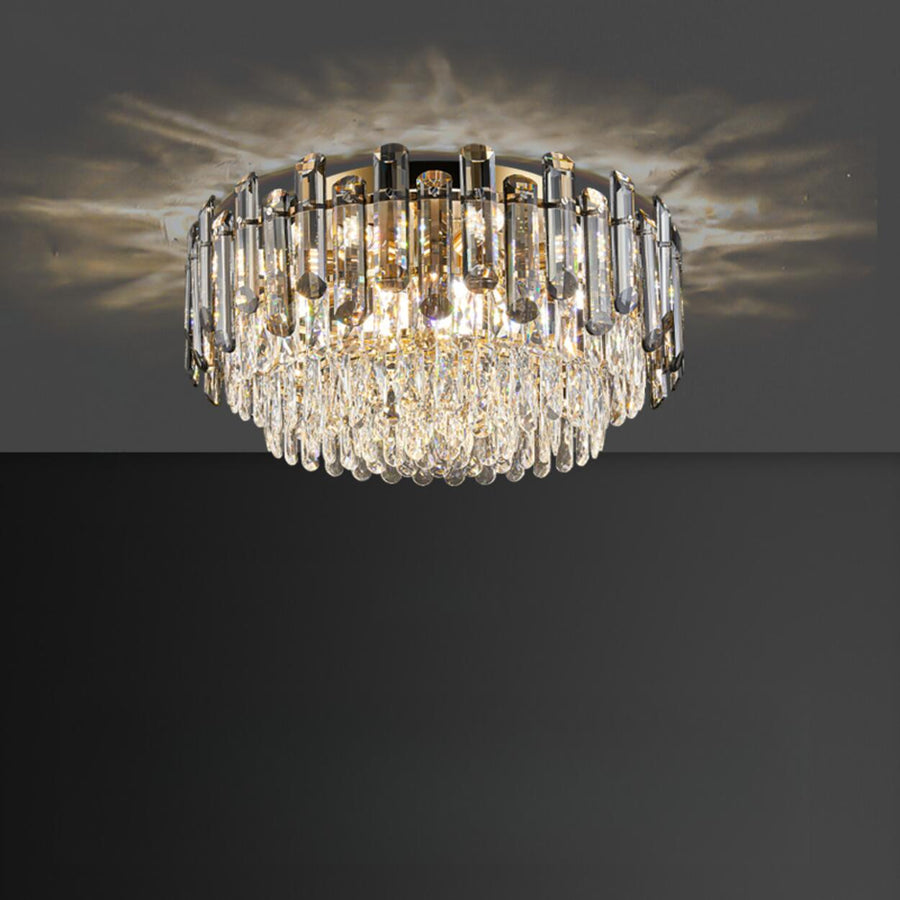 Luxury Smoke Grey Crystal Flush Mount Light Living Room