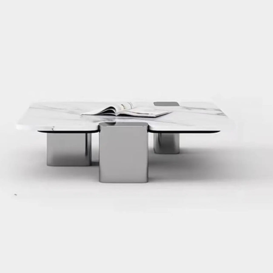 Marble Square Three Stainless Steel Leg Coffee Table