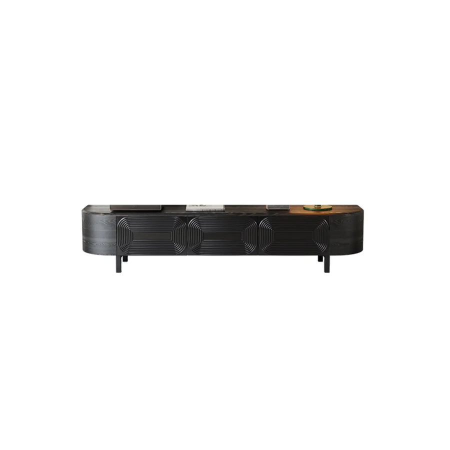 Mid-Century Modern Black Wood TV Stand with Drawers