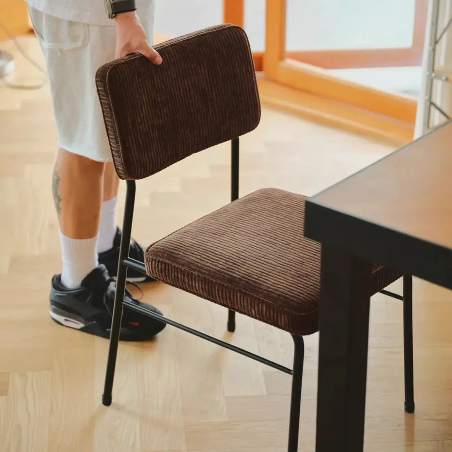 Mid-Century Modern Brown Corduroy Upholstered Dining Chair