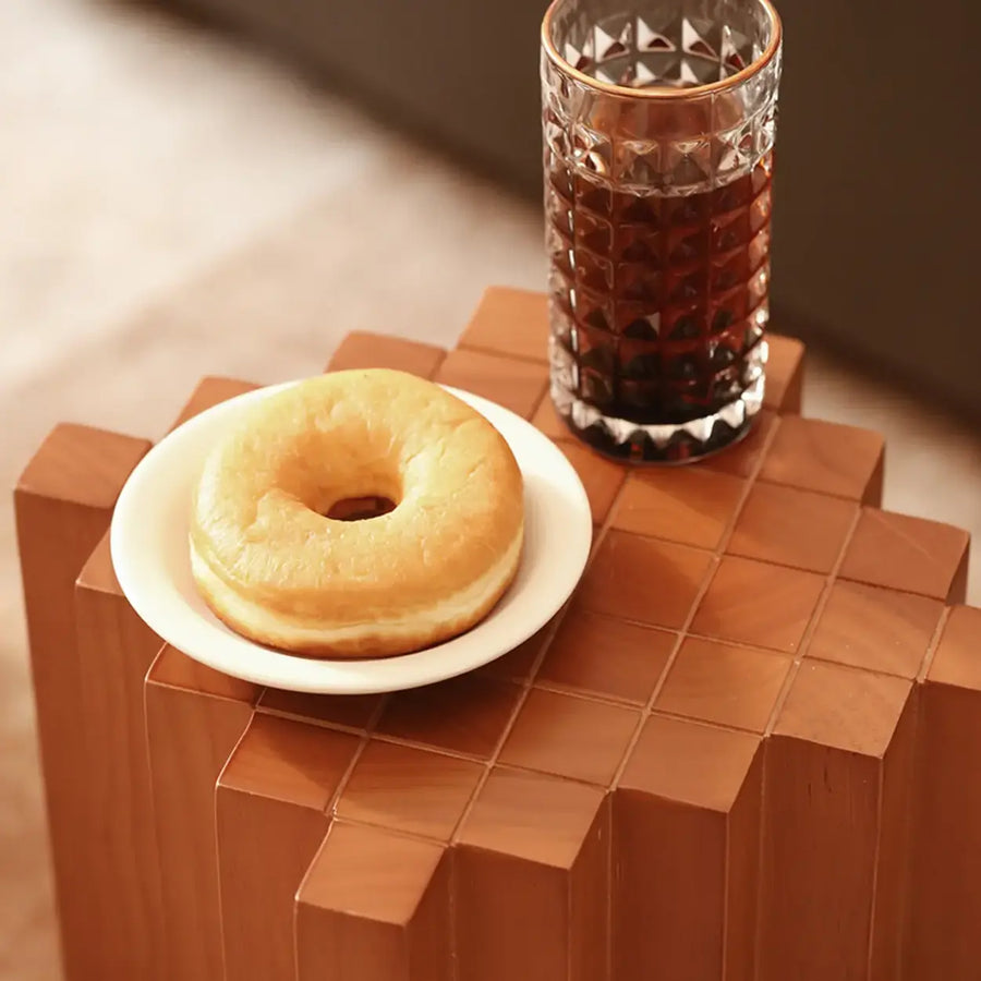 Mid-Century Modern Geometric Solid Rubber Wood Side Table