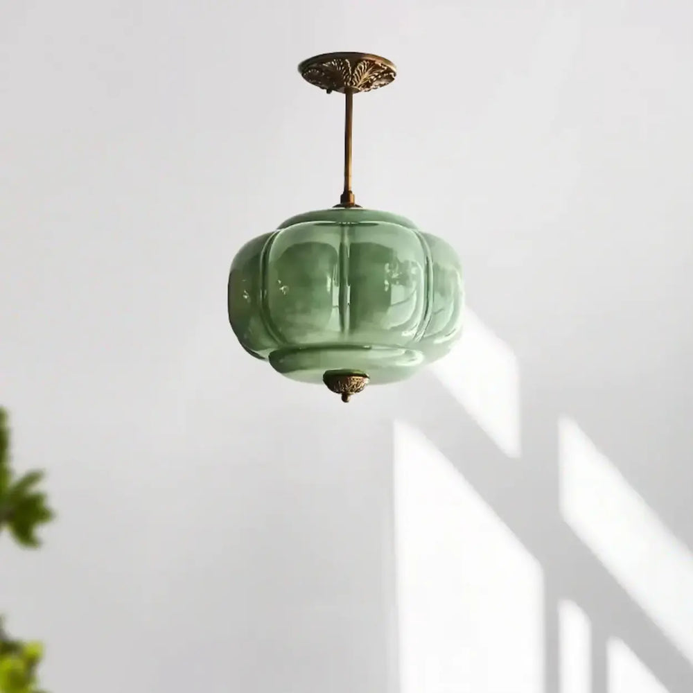 Mid-Century Modern Glass Pumpkim Round Pendant Light