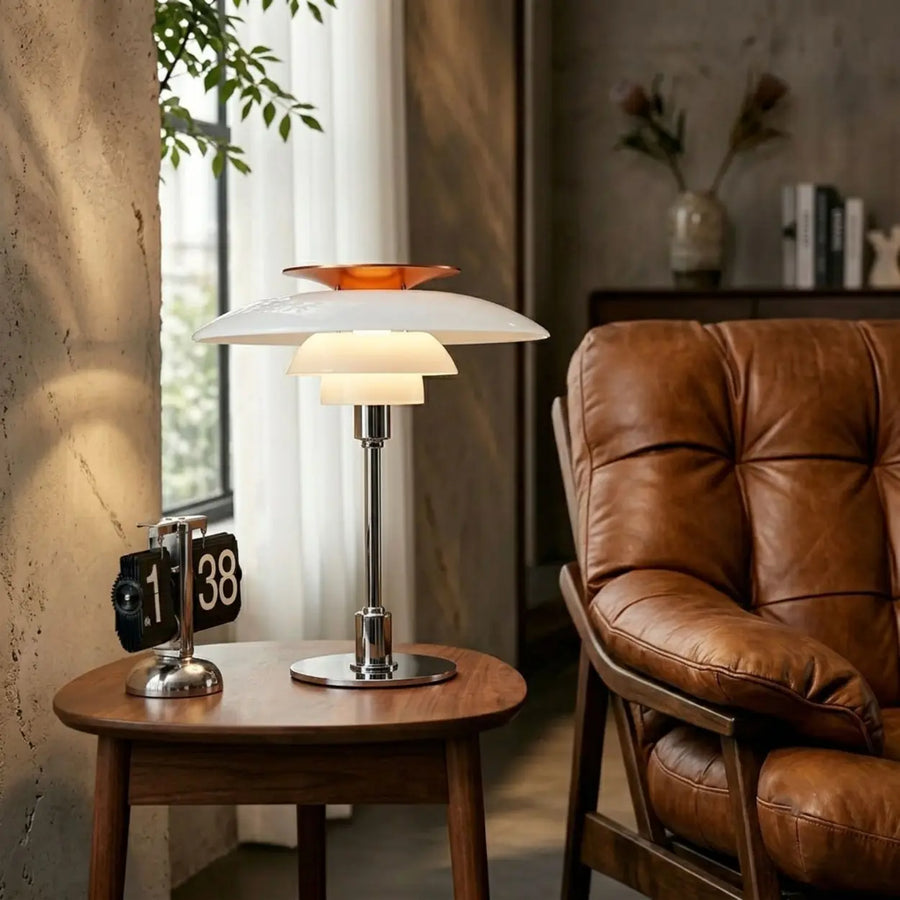 Mid-Century Modern Press-Button Glass Tiered LED Table Lamp