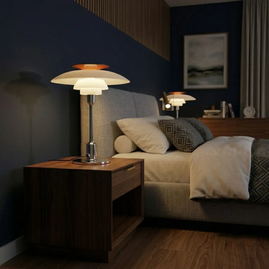 Mid-Century Modern Press-Button Glass Tiered LED Table Lamp