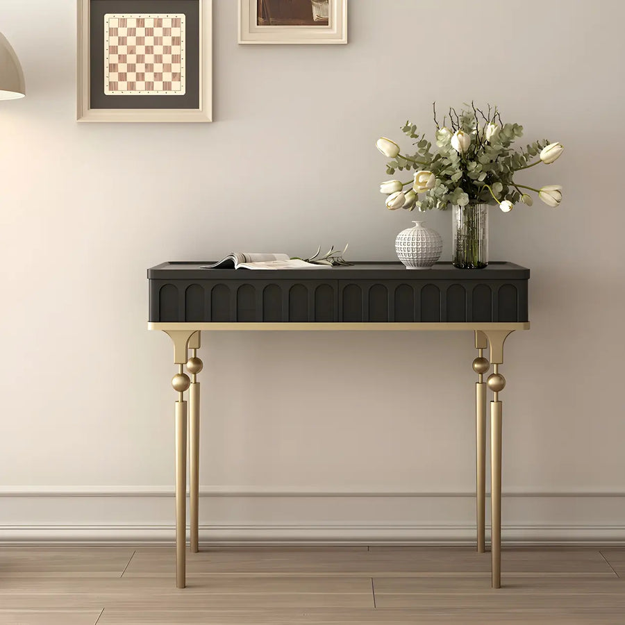 Mid-Century Modern Rectangular Metal Leg Wood Console Table
