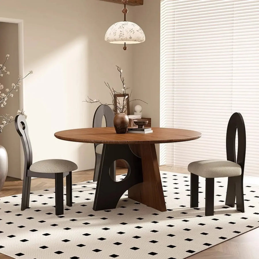 Mid-Century Modern Round Wood Geometric Base Dining Table