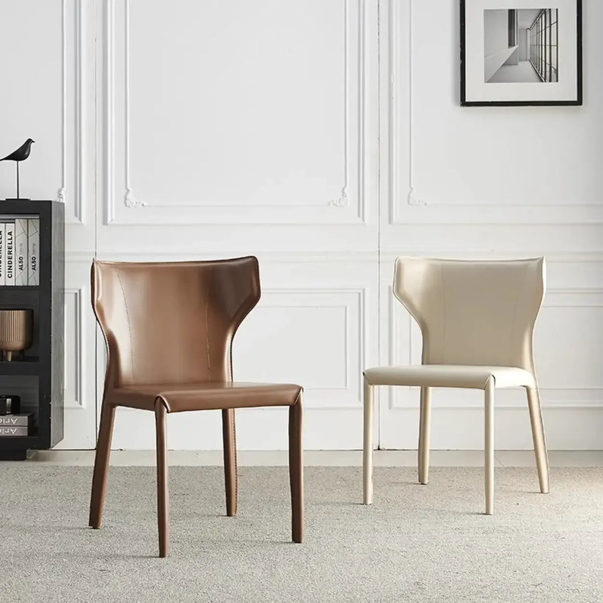 Mid-Century Modern Saddle Leather Armless Dining Chair
