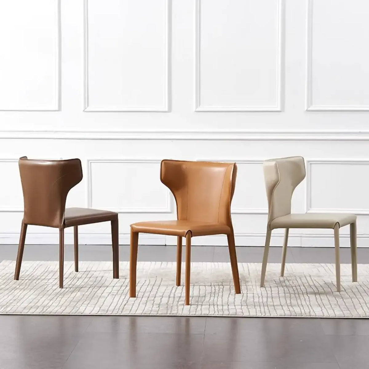Mid-Century Modern Saddle Leather Armless Dining Chair