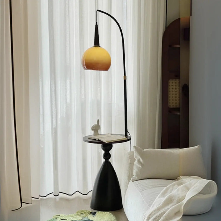 Mid-Century Modern Shelf Adjustable Orange Globe Floor Lamp