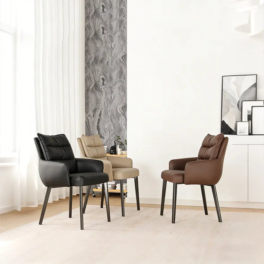 Mid-Century Modern Upholstered Faux Leather Arm Dining Chair