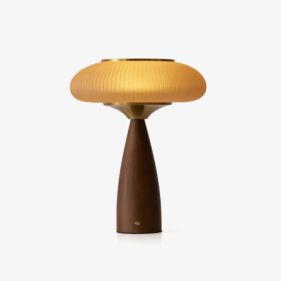 Mid-Century Modern USB Mushroom Amber Wood Table Lamp