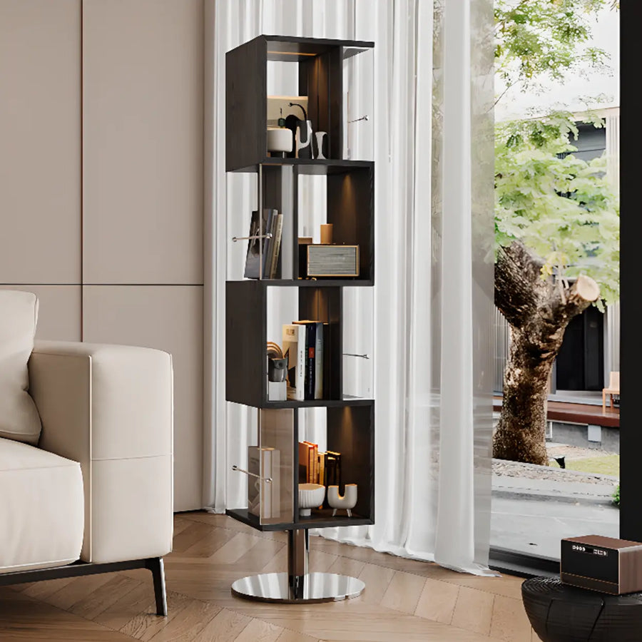 Mid-Century Modern Vertical Cube Tiered Wood Corner Bookshelf