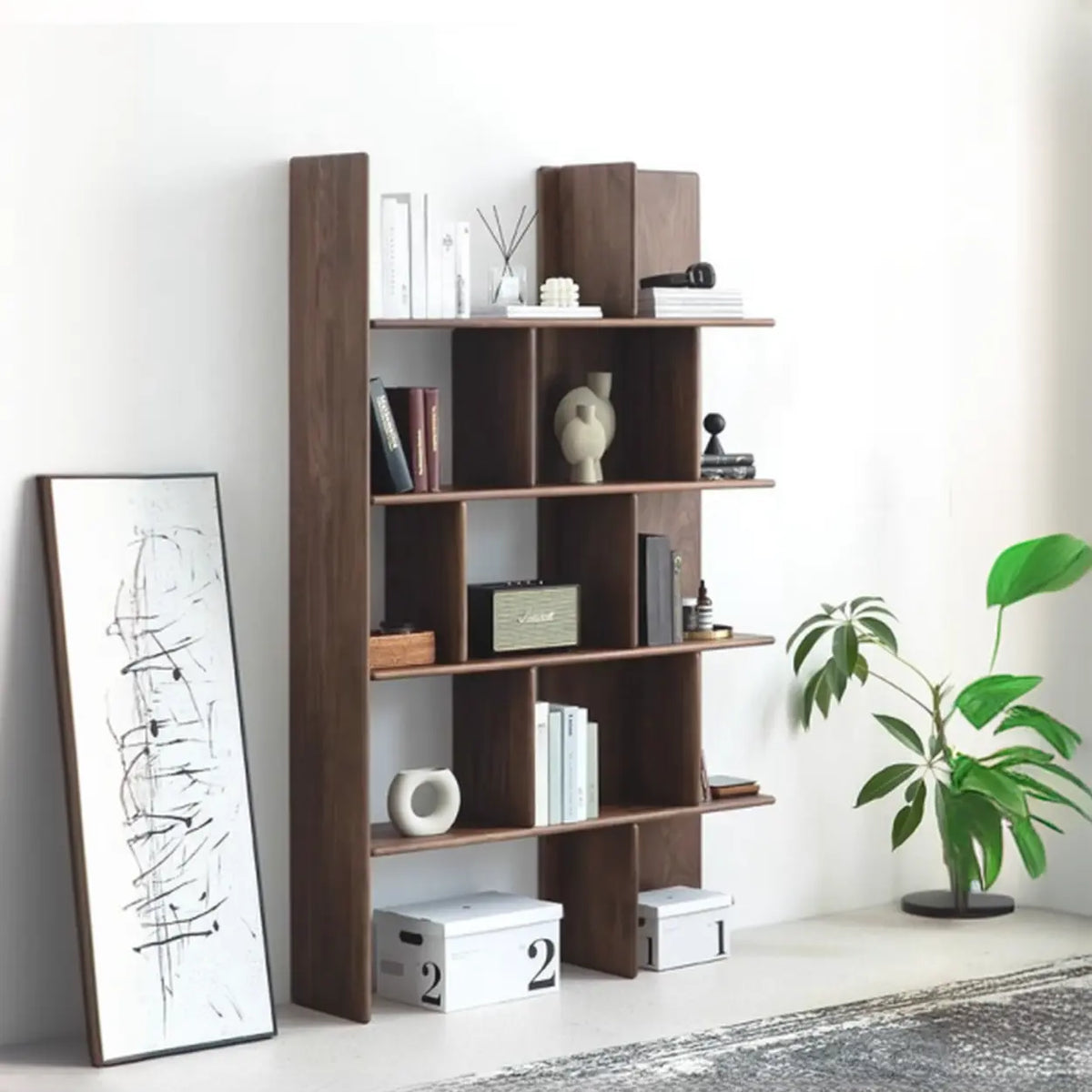Mid-Century Modern Vertical Open Back Wood Bookshelf