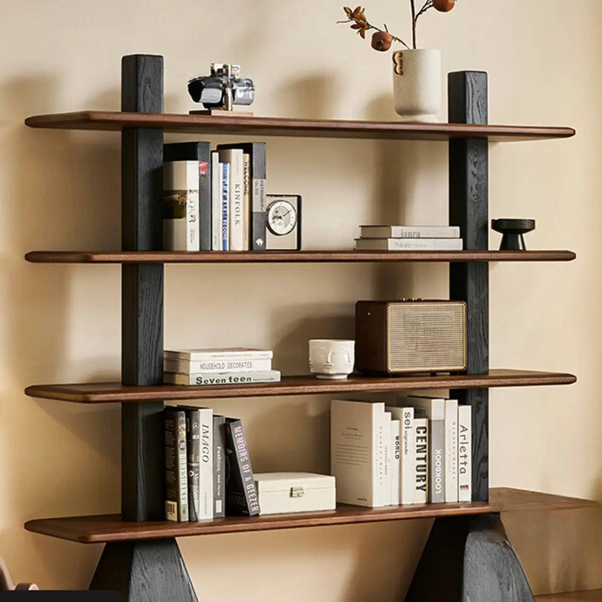 Mid-Century Modern Vertical Wood Tiered Open Back Bookshelf