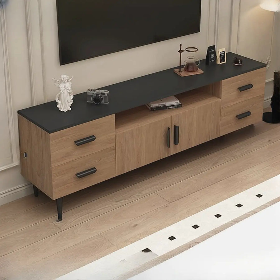 Mid-Century Modern Walnut TV Stand with Black Top