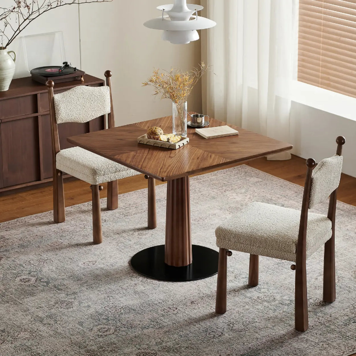 Mid-Century Modern Wood Brown Square Small Dining Table