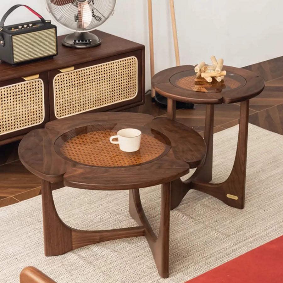 Mid-Century Modern Wood Flower Nesting Coffee Table