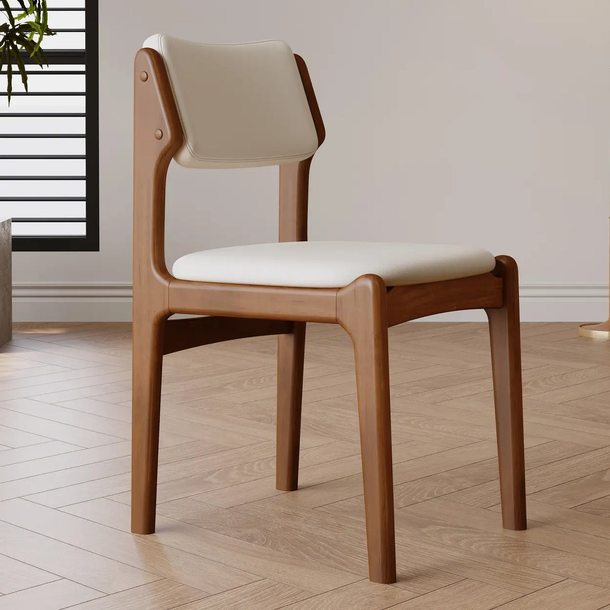 Mid-Century Modern Wood Upholstered Open Back Dining Chair
