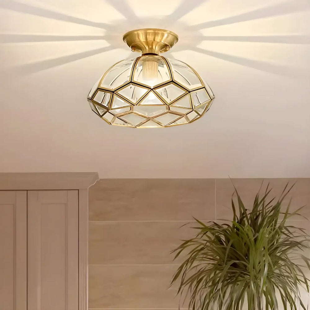 Mini Geometric Gold Glass Semi-Flush Mount Ceiling Lamp