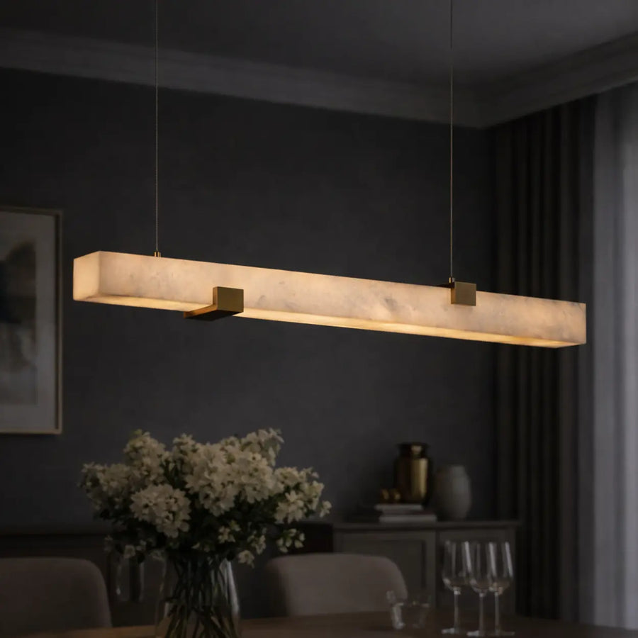 Minimalist Alabaster Slim Linear Pendant Island Light