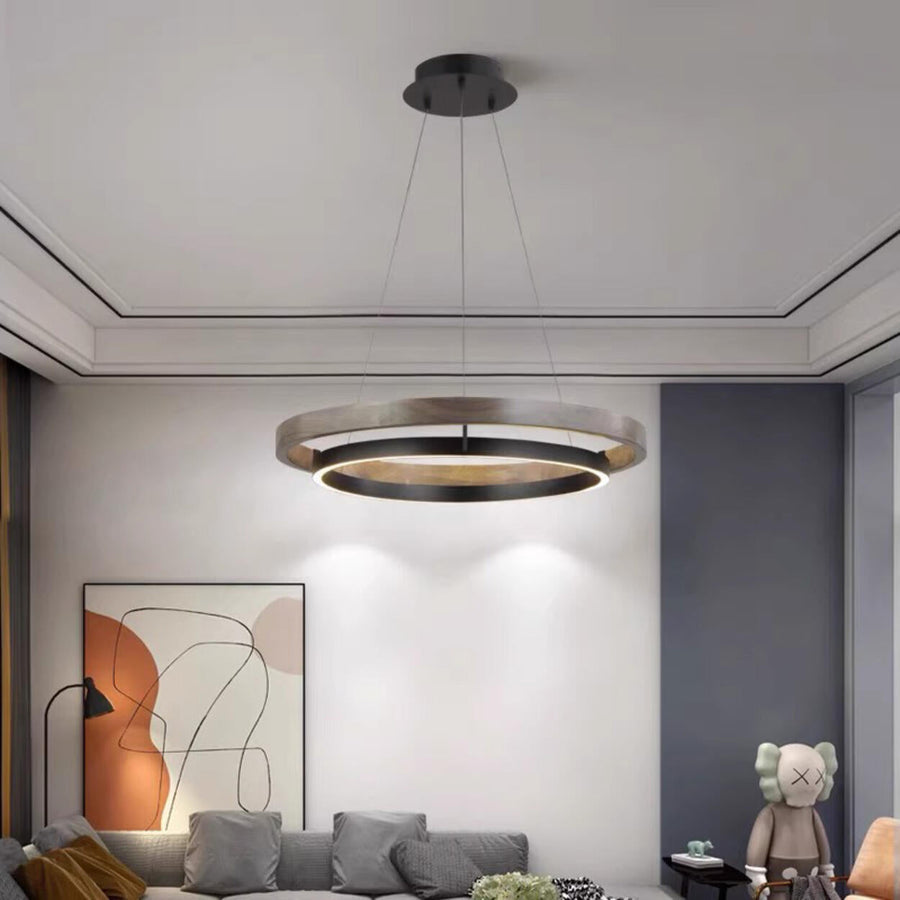 Minimalist Black Aluminum Dual Circular LED Chandelier