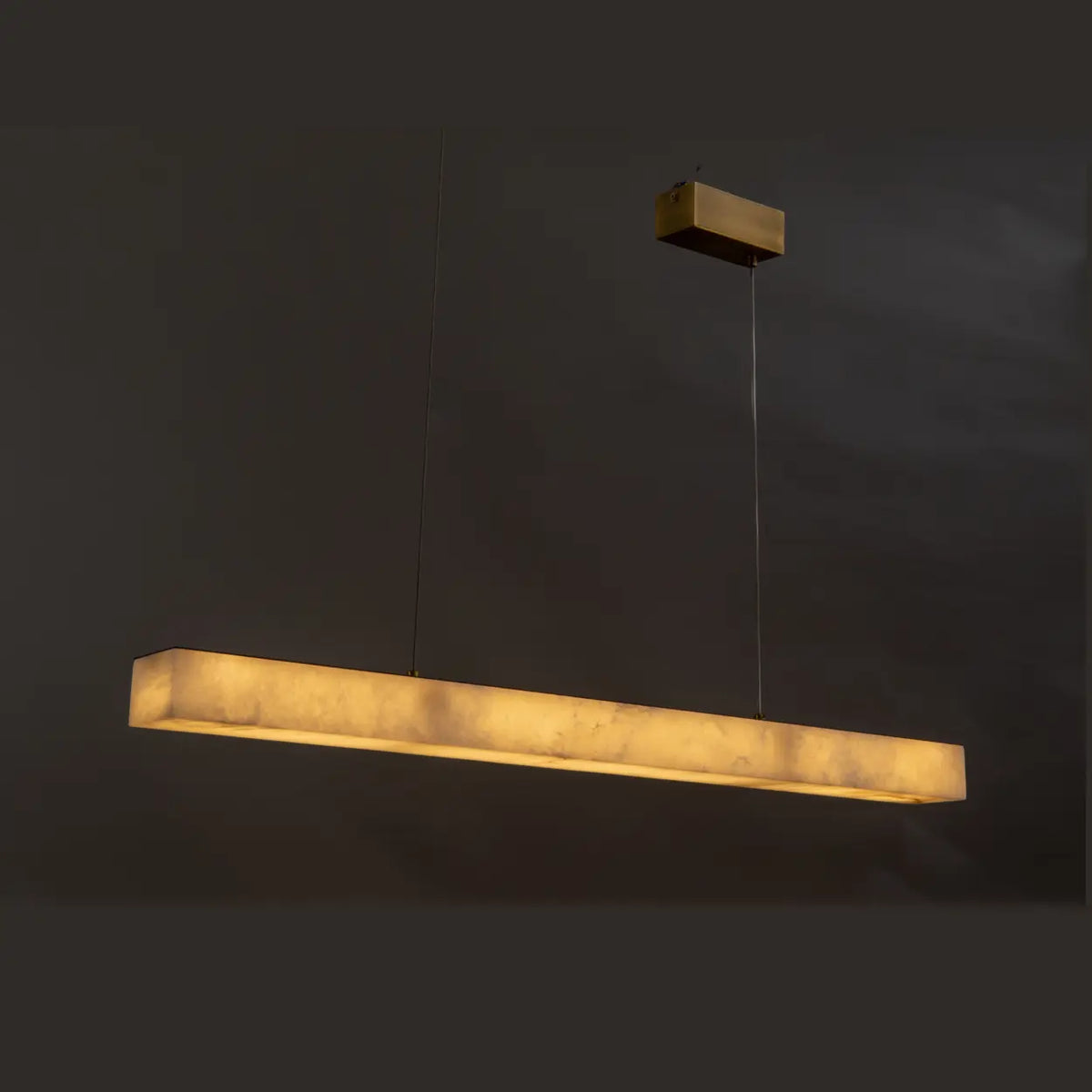 Minimalist Brass Slim Alabaster LED Linear Pendant Island Light