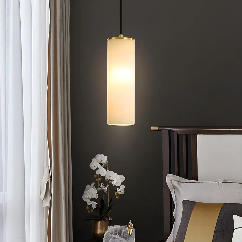 Minimalist Cylinder Bedroom Alabaster White Pendant Light