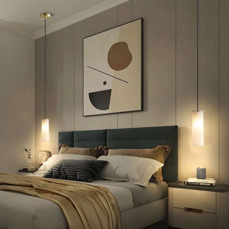 Minimalist Cylinder Bedroom Alabaster White Pendant Light