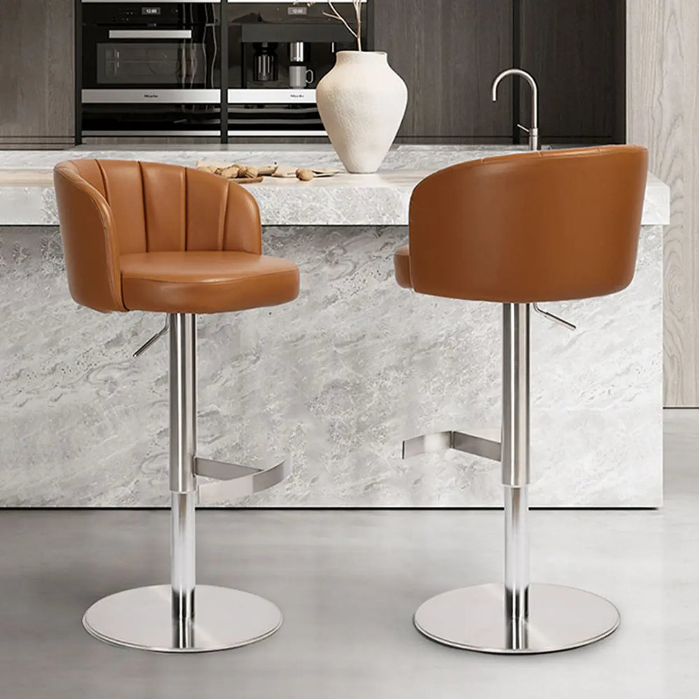 Minimalist Gray Rotatable Backrest Barrel Seat Bar Stool