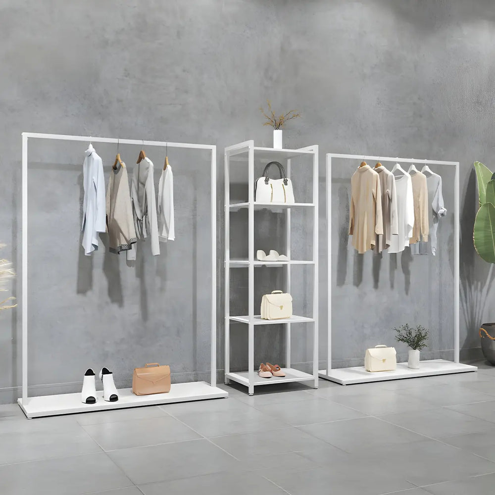 Minimalist Metal White Freestanding Coat Rack with Shelf