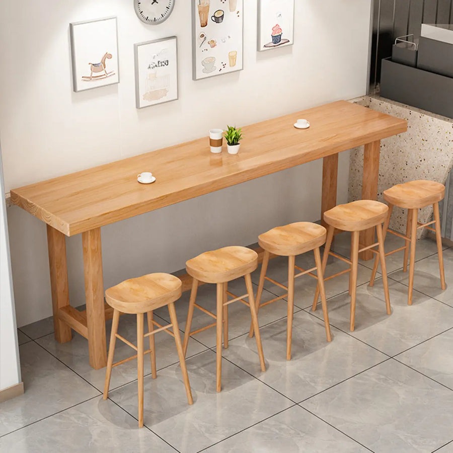 Minimalist Modern Rectangular Wood Bar Table With Footrest