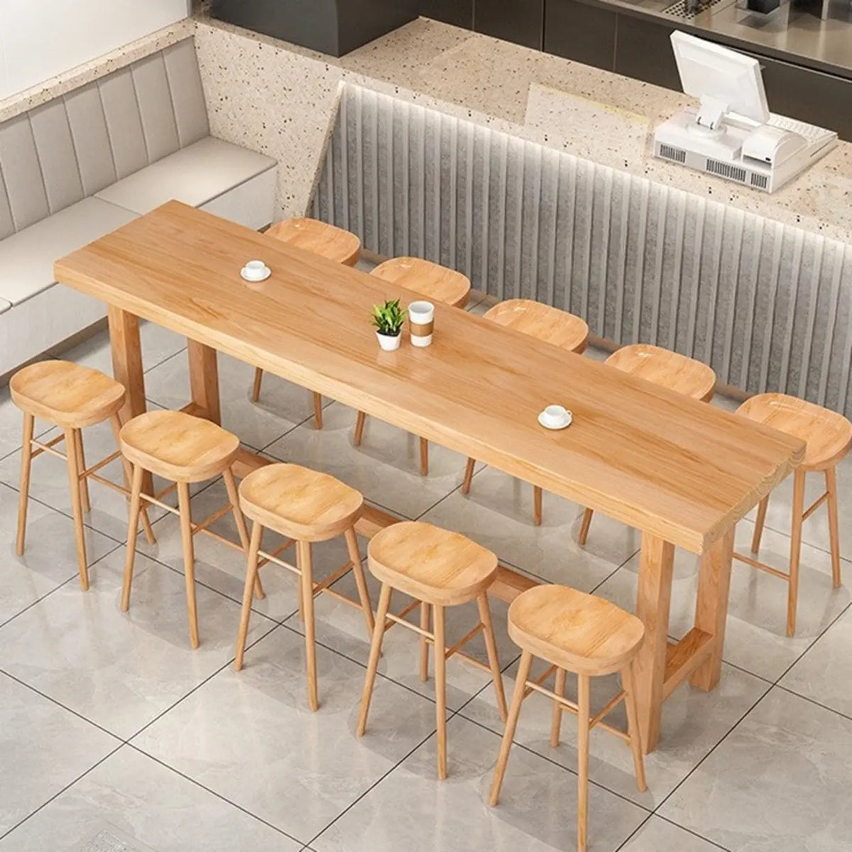 Minimalist Modern Rectangular Wood Bar Table With Footrest