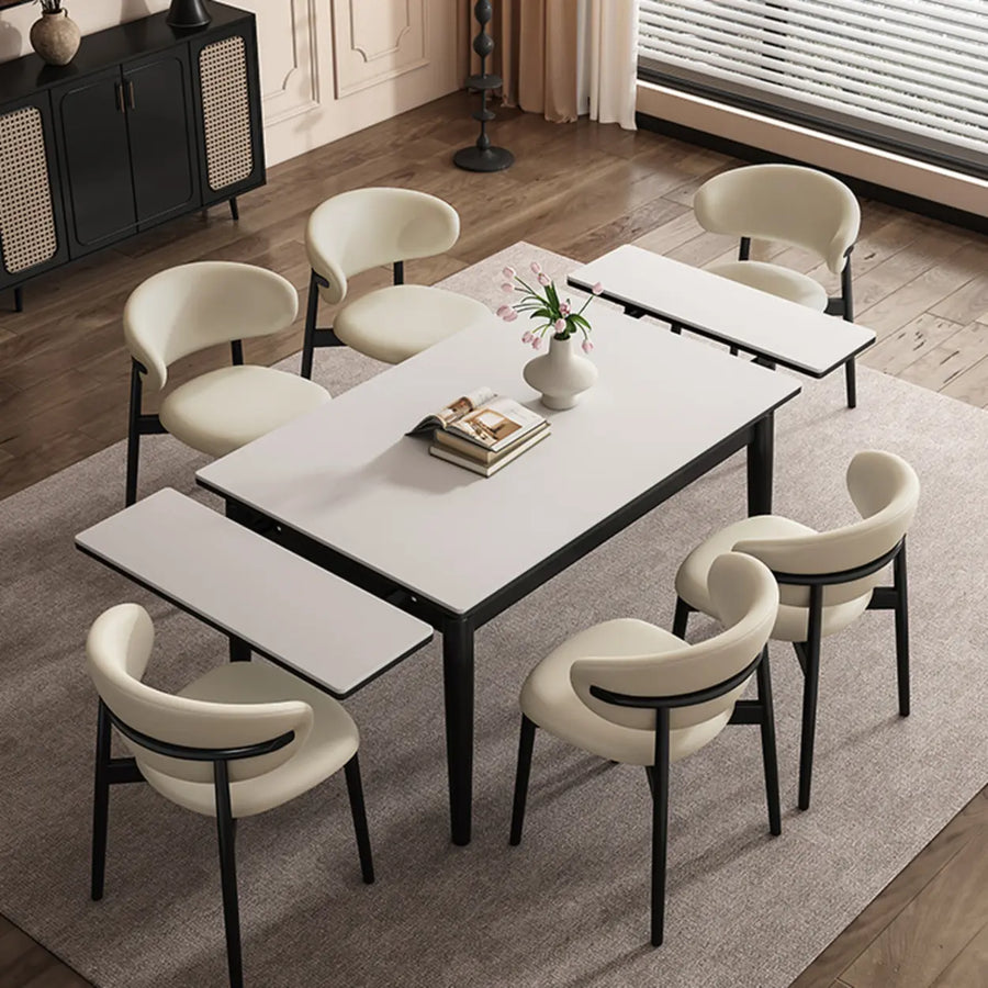 Minimalist Rectangular Extendable White Stone Top Dining Table