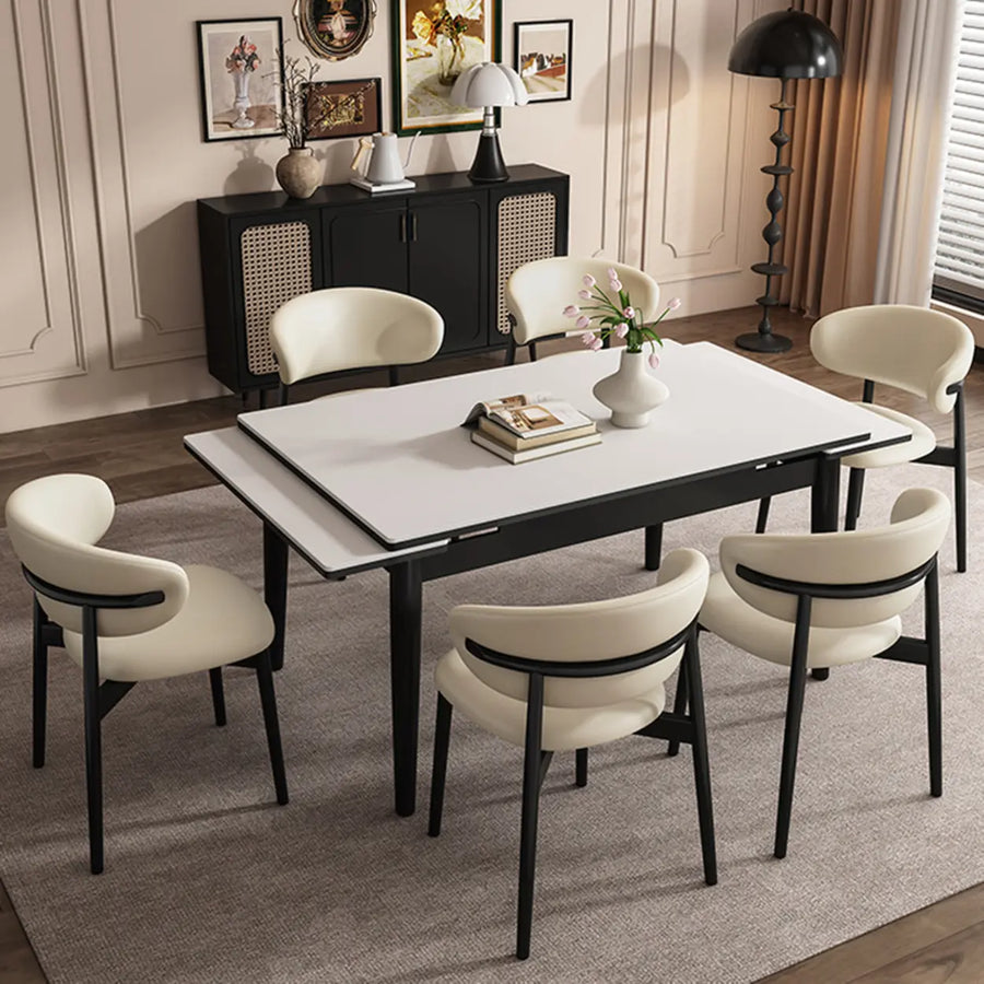 Minimalist Rectangular Extendable White Stone Top Dining Table