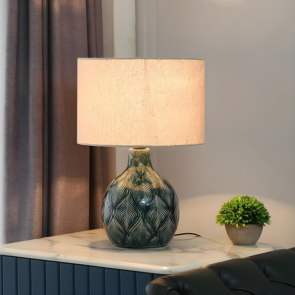 Minimalist Square Fabric Shade Ceramic Base Table Lamp