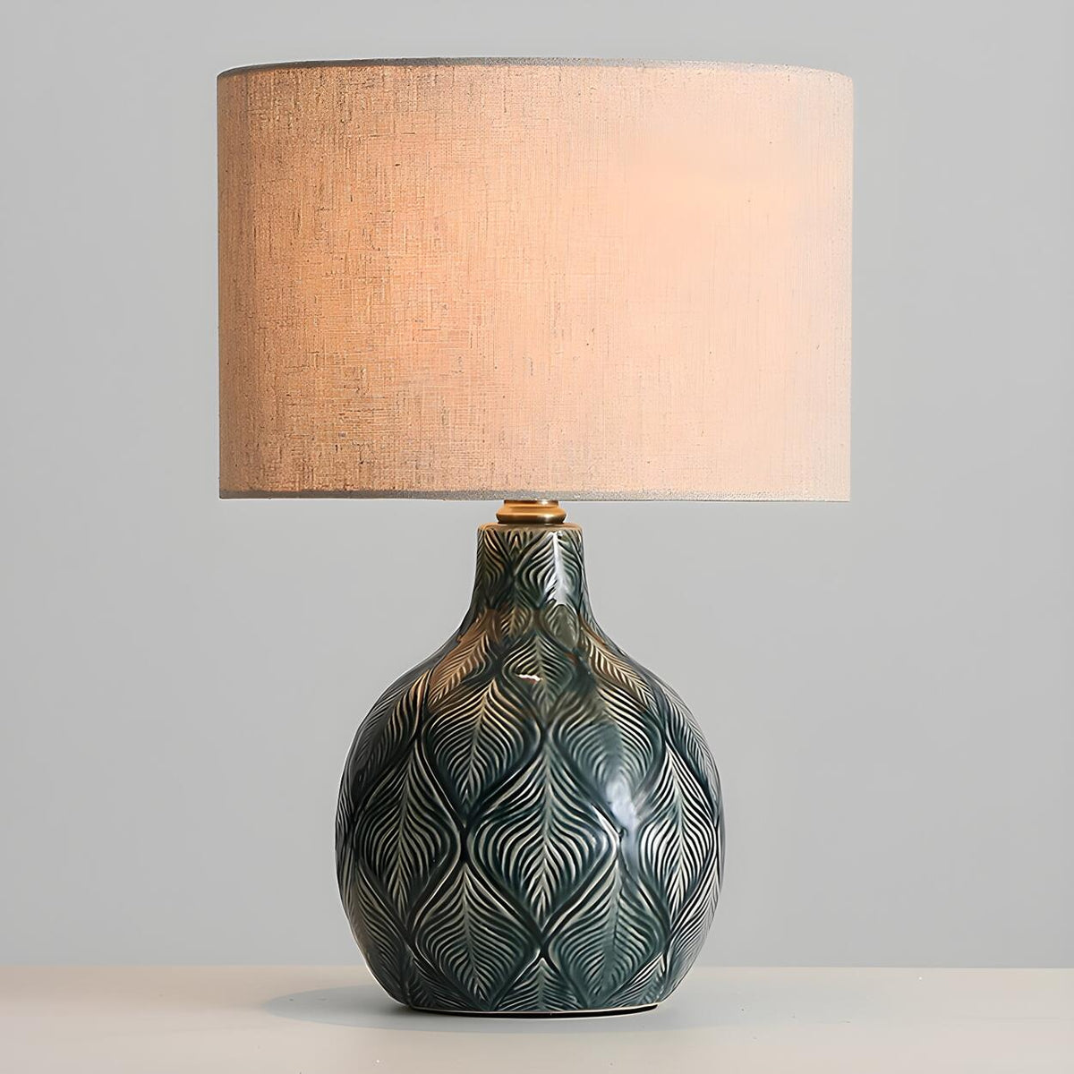 Minimalist Square Fabric Shade Ceramic Base Table Lamp