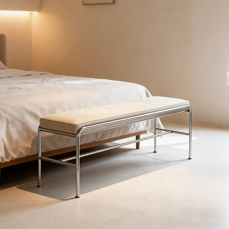 Minimalist Steel Frame Leather Entryway Bedroom Bench