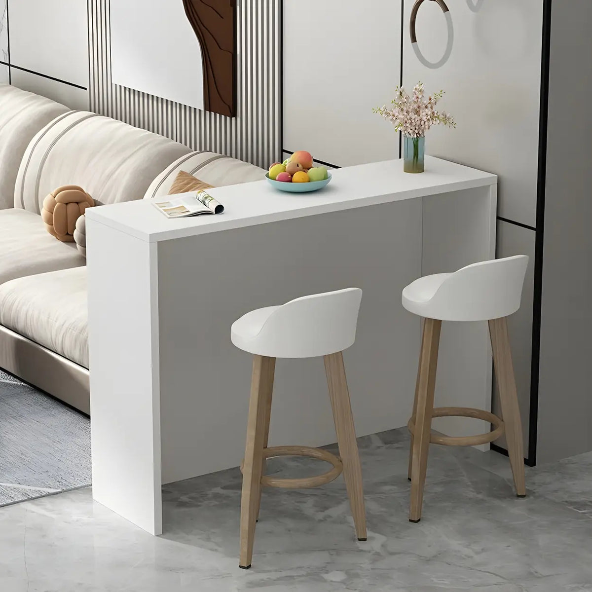 Minimalist White Rectangular Wood Living Room Bar Table