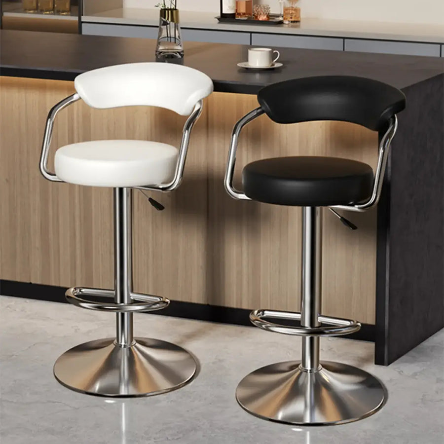 Modern Adjustable Swivel Leather Open Back Bar Stools