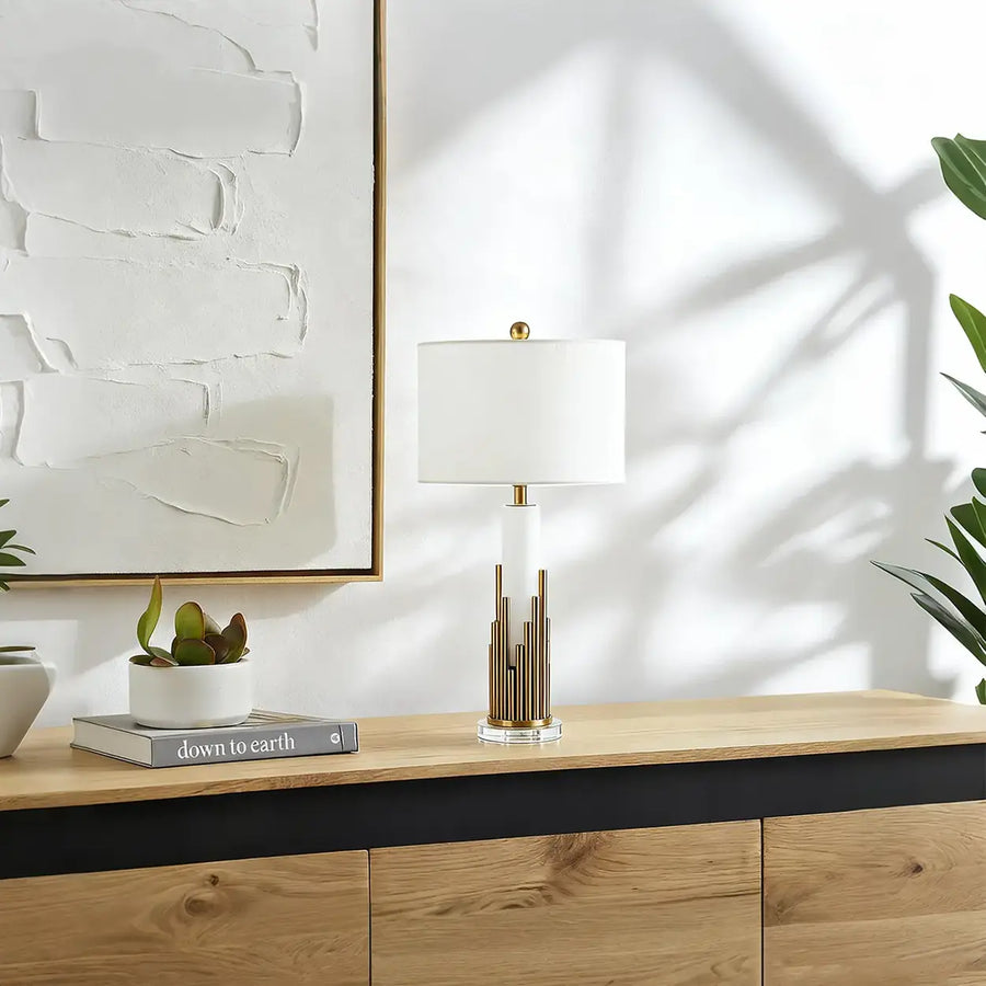 Modern Alabaster Stone Cylindrical White Shade LED Table Lamp
