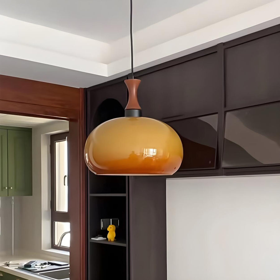 Modern Amber Glass Dome Pendant Light Flexible Length