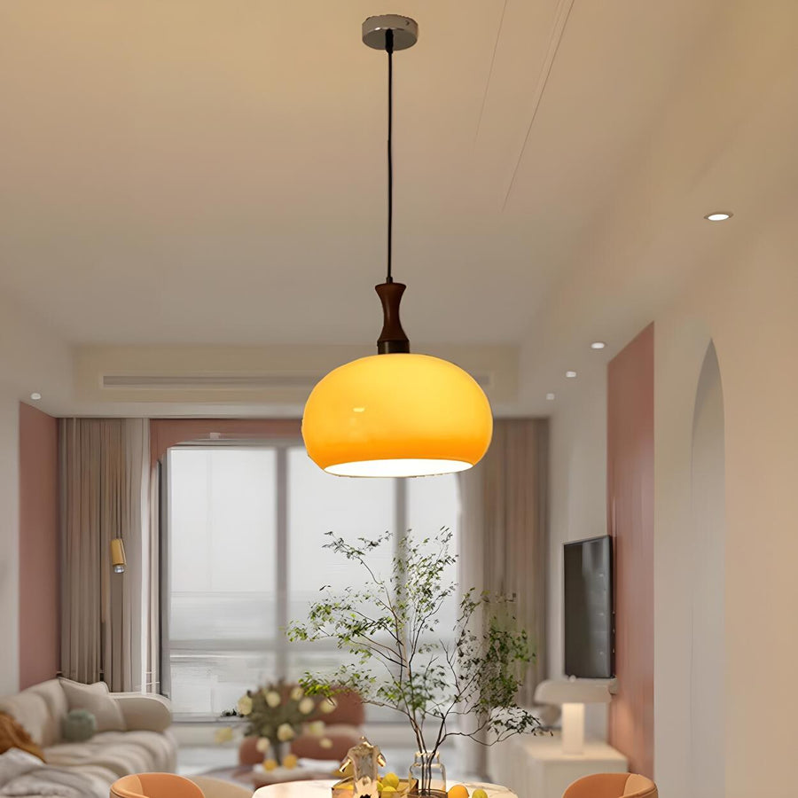 Modern Amber Glass Dome Pendant Light Flexible Length