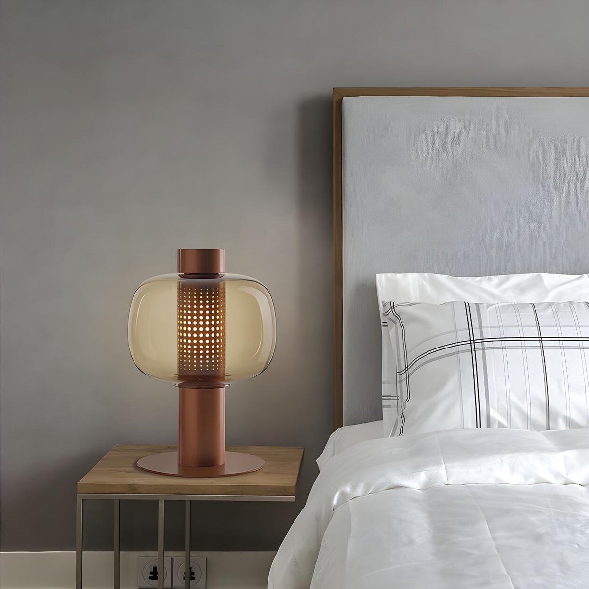 Modern Amber Perforated Glass Globe Shade Table Lamp
