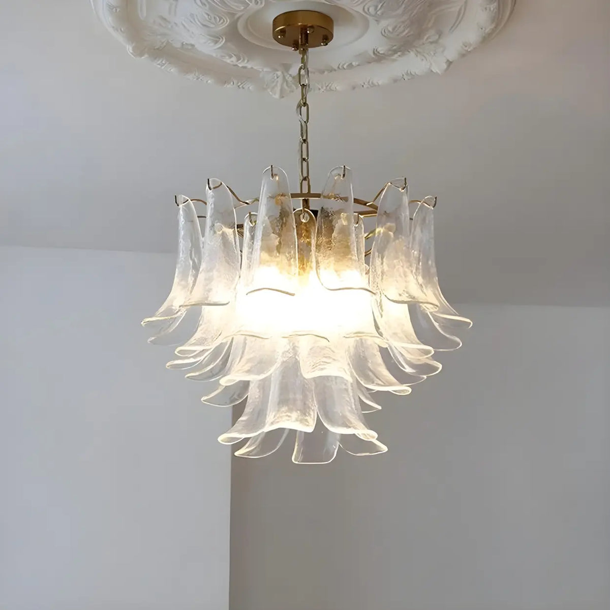 Modern Art Tiered Glass Flower Petal LED Chandelier