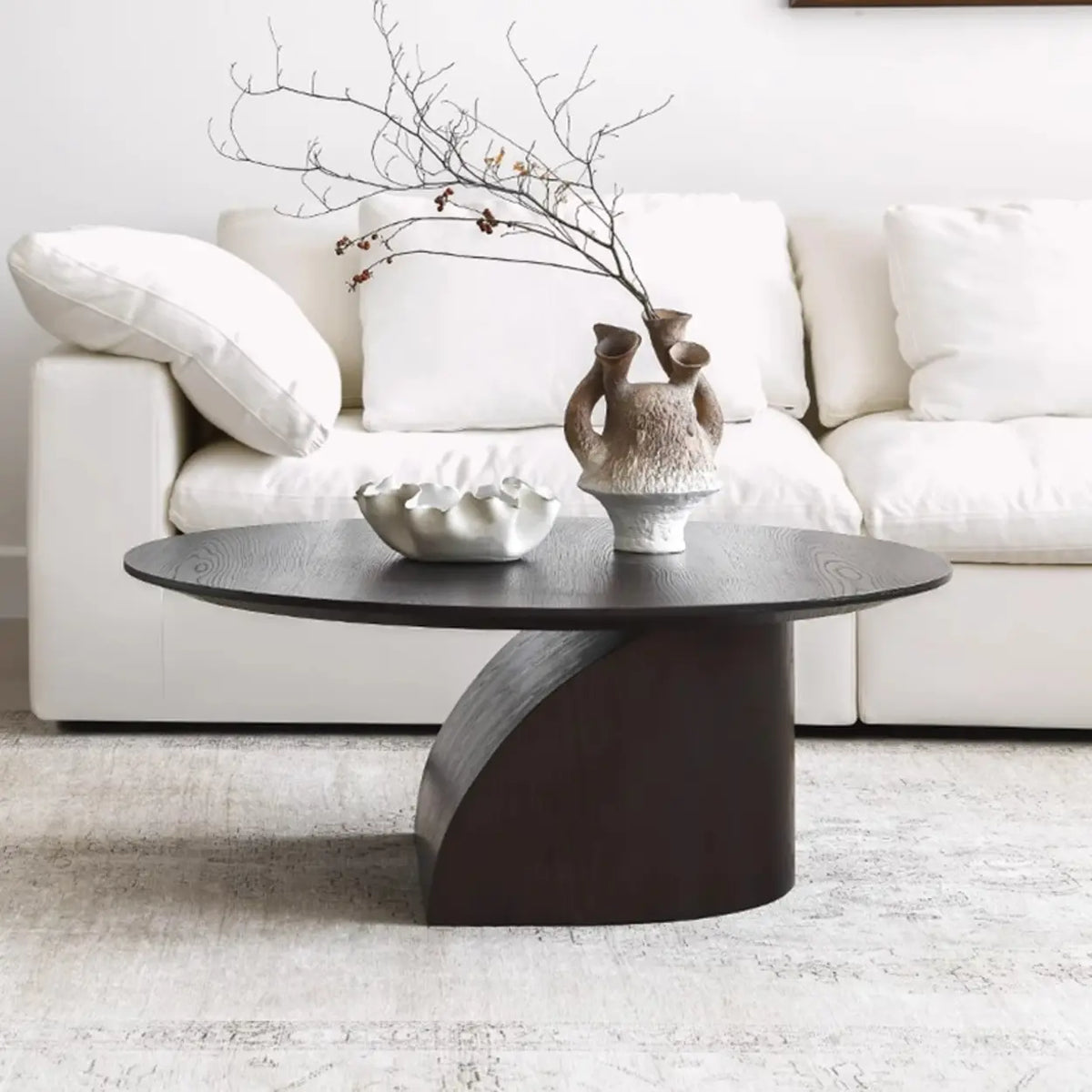Modern Artistic Round Low-Profile Small Wood Coffee Table