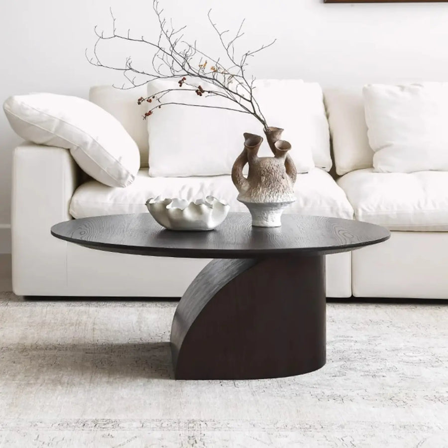 Modern Artistic Round Low-Profile Small Wood Coffee Table