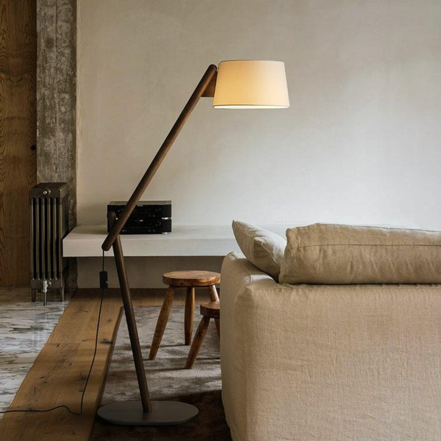 Modern Beige Barrel Wooden Adjustable Floor Lamp