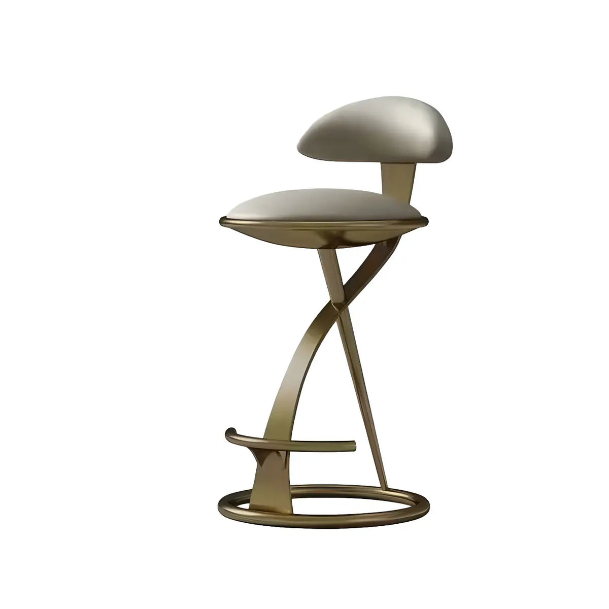 Modern Beige Upholstered Sculpted Metal Curved Back Bar Stool
