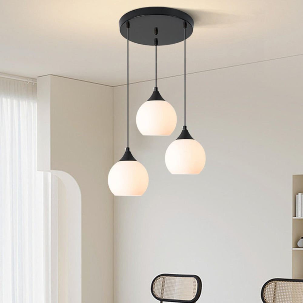 Modern Black 3-Light GLobe White Glass Pendant Light
